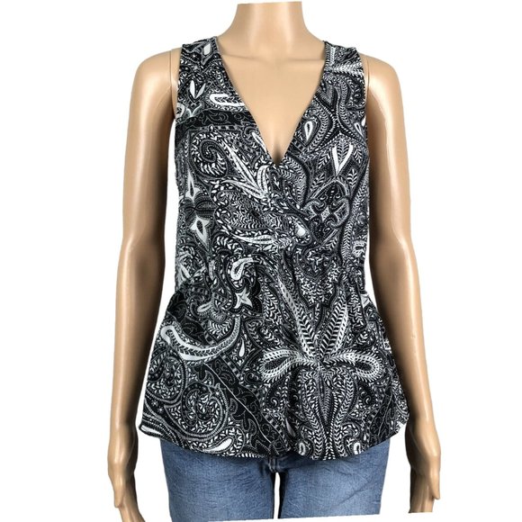 EUC Loft Paisley Empire Waist Faux Wrap Front Peplum Hem Tank - Picture 1 of 8
